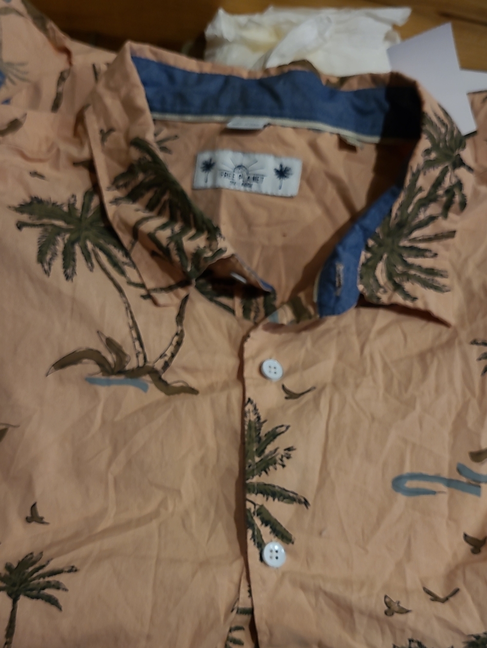 Free Planet Peach Short-Sleeve Palm Print Button-Down Shirt